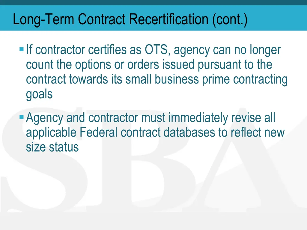 long term contract recertification cont
