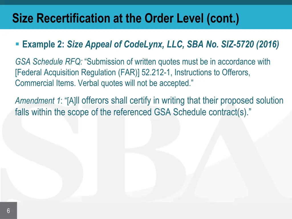 size recertification at the order level cont 1