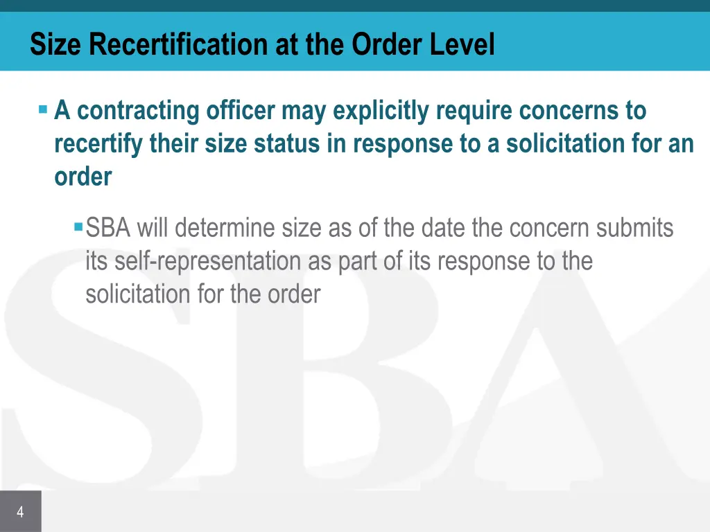 size recertification at the order level