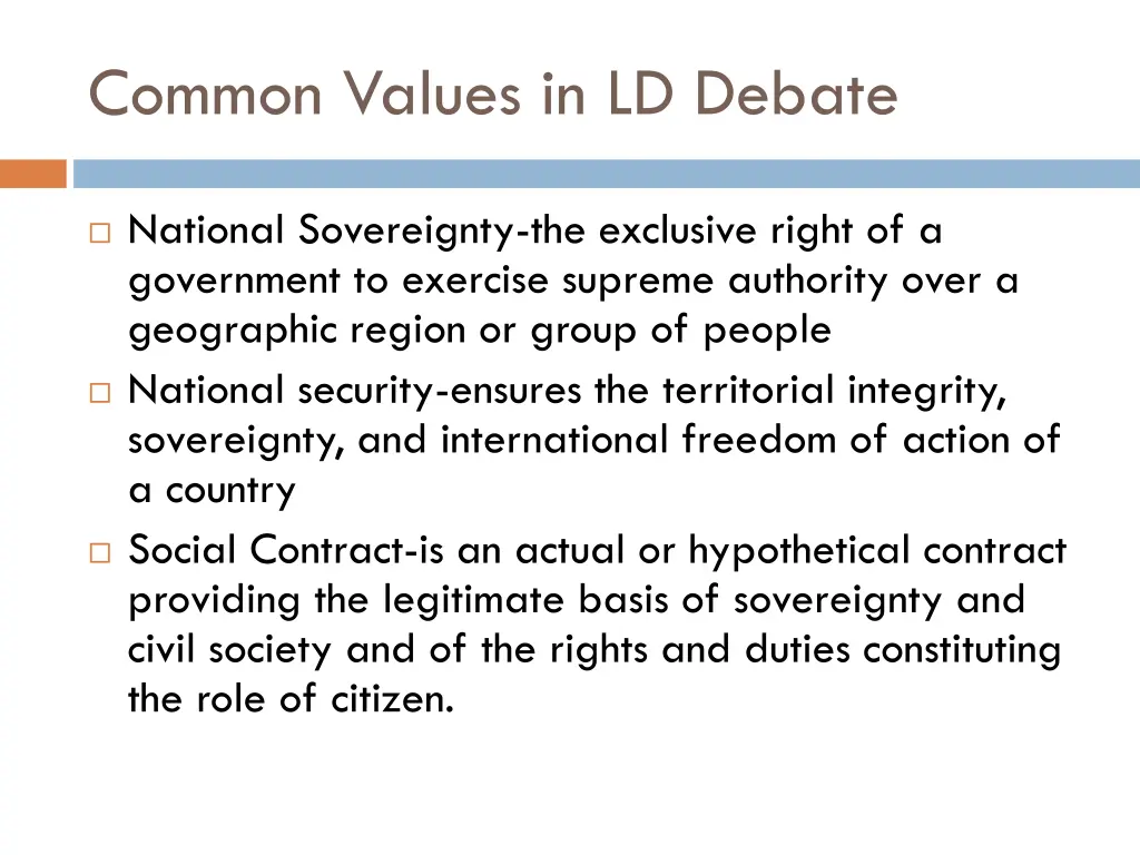 common values in ld debate 1