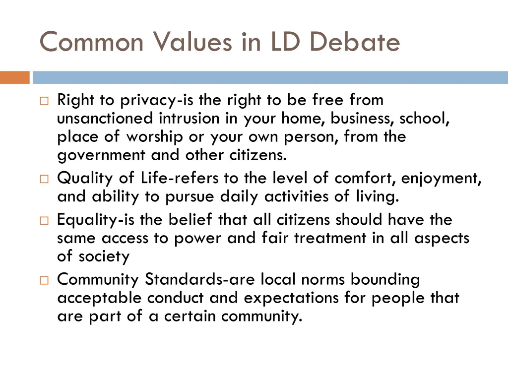 common values in ld debate 2
