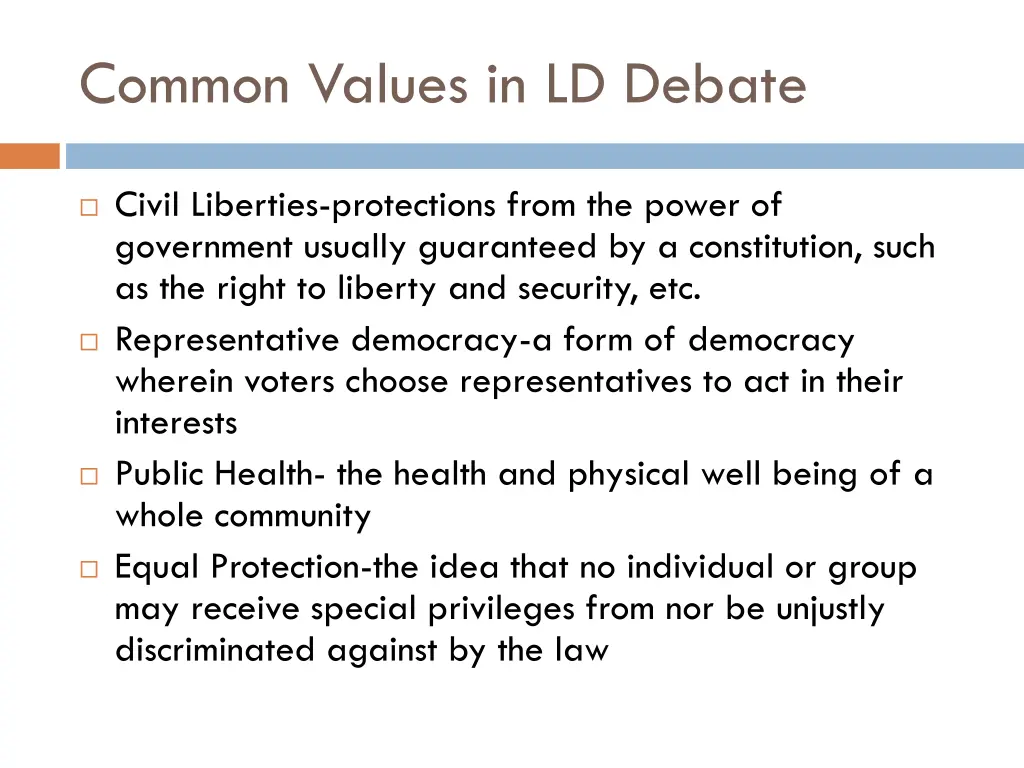 common values in ld debate