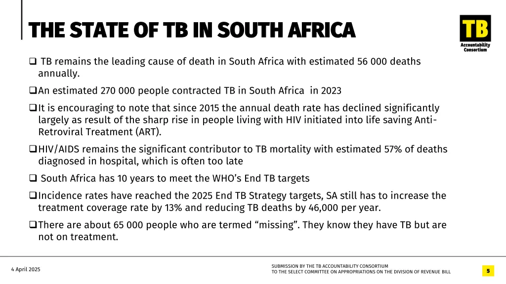 the state of tb in south africa the state
