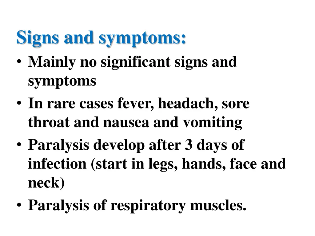 signs and symptoms mainly no significant signs