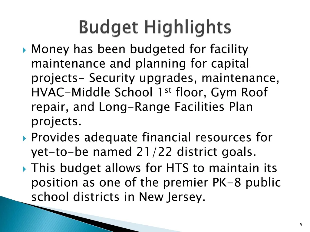 money has been budgeted for facility maintenance