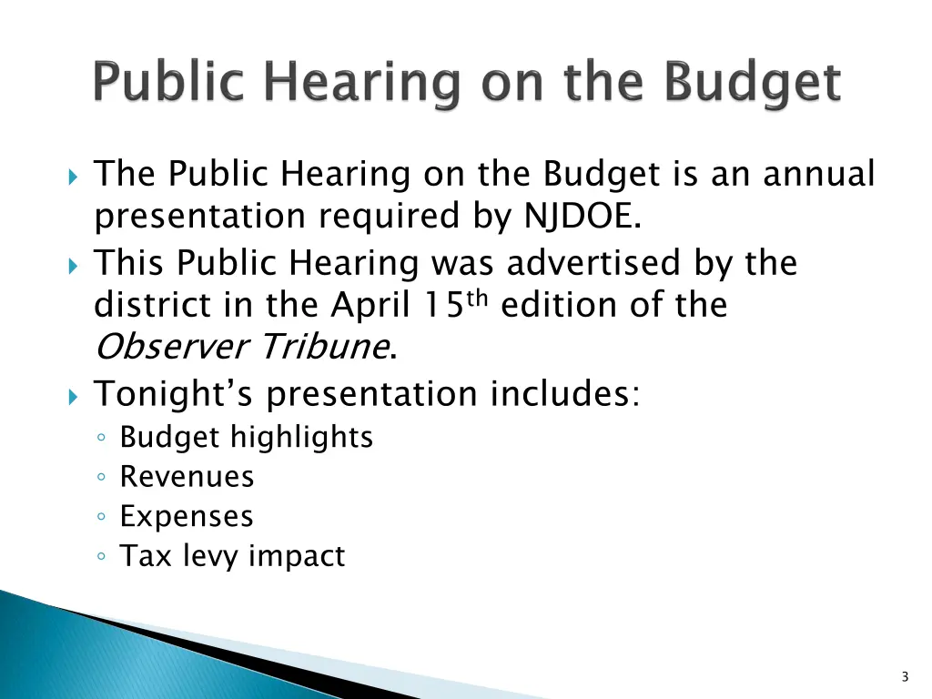 the public hearing on the budget is an annual