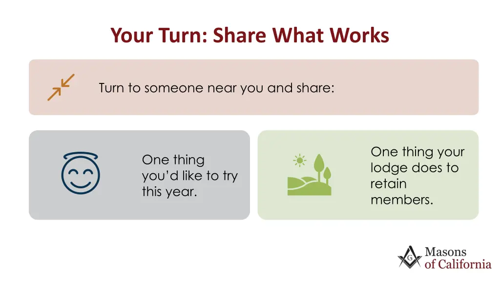 your turn share what works