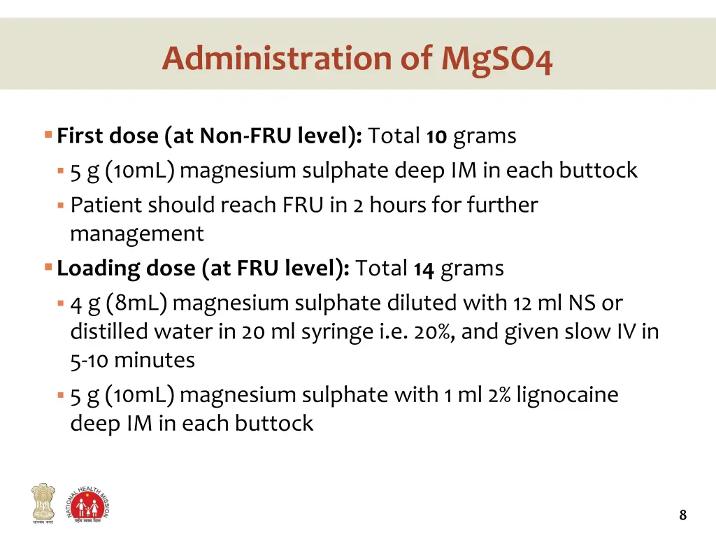 administration of mgso4