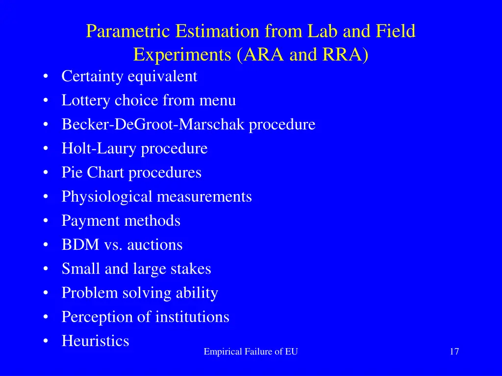 parametric estimation from lab and field