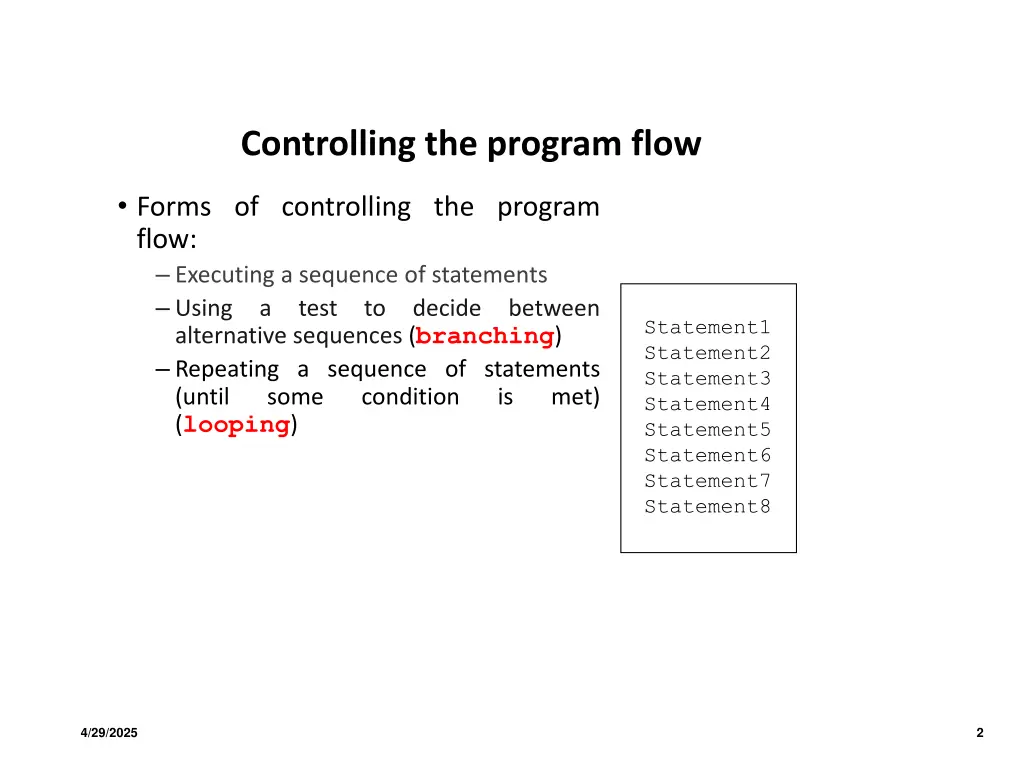 controlling the program flow