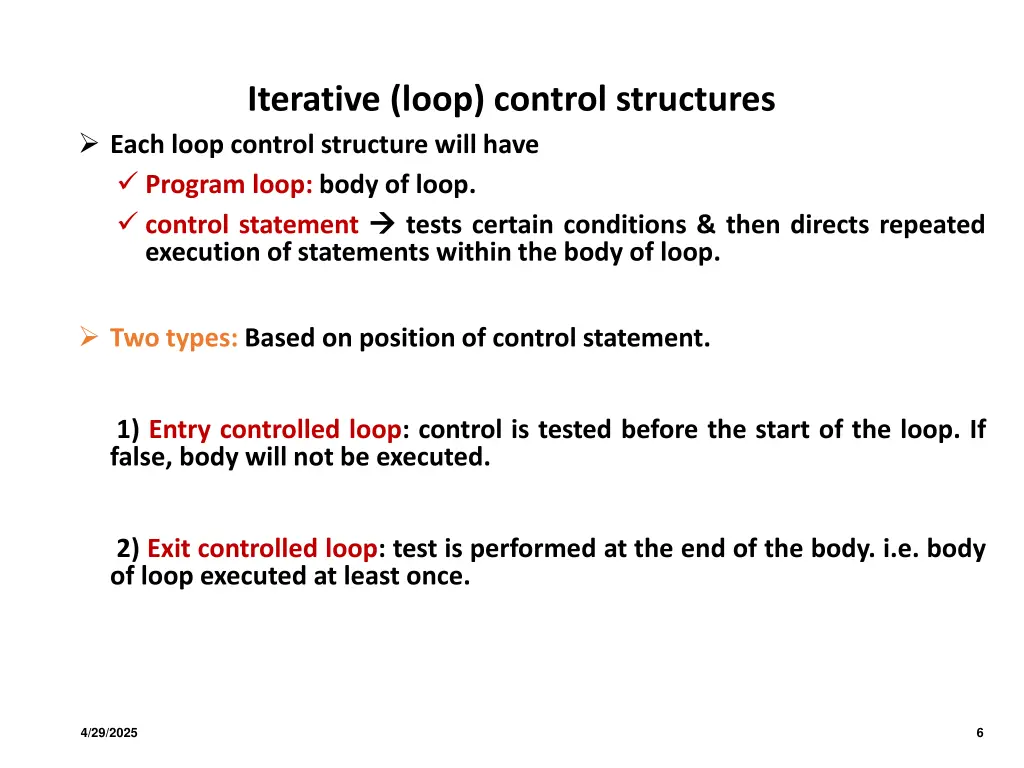 iterative loop control structures each loop