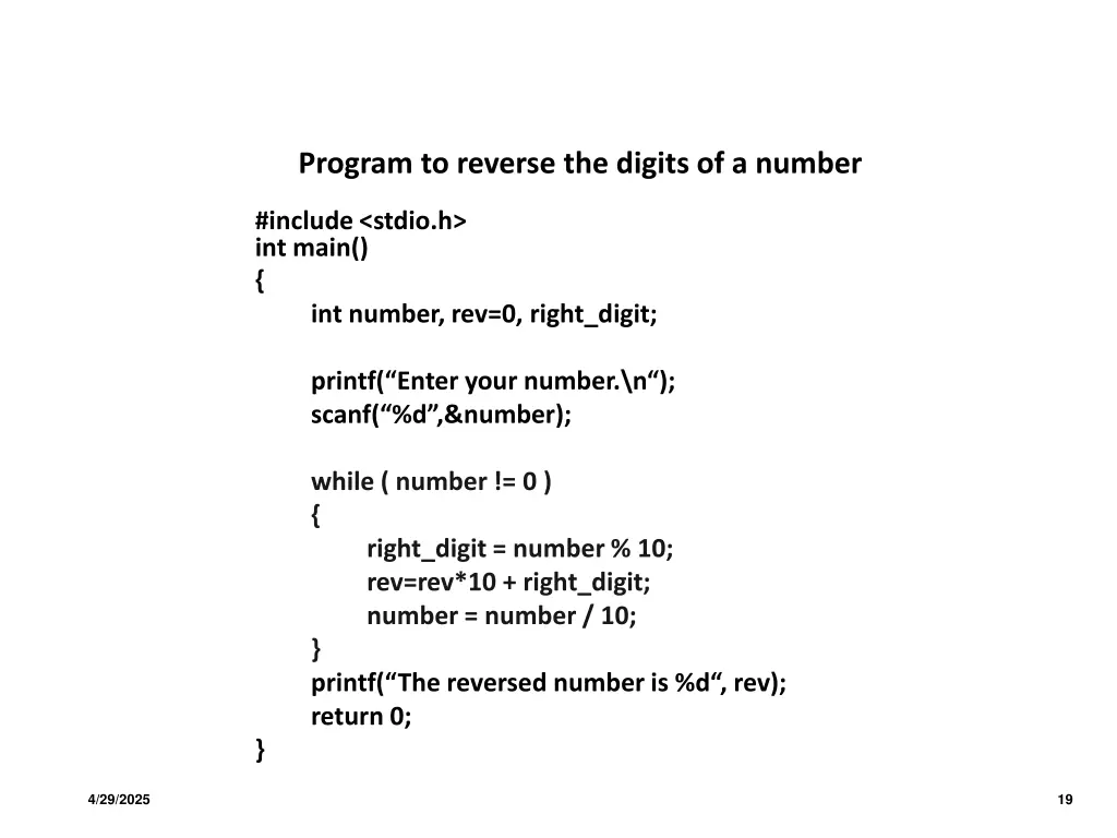 program to reverse the digits of a number
