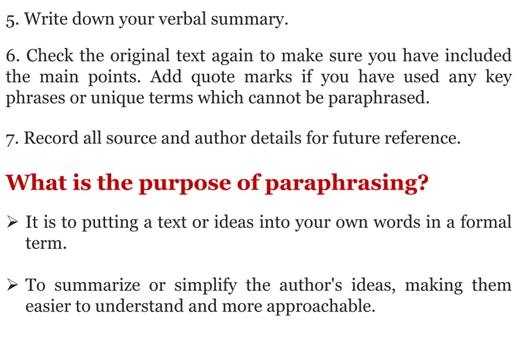 5 write down your verbal summary