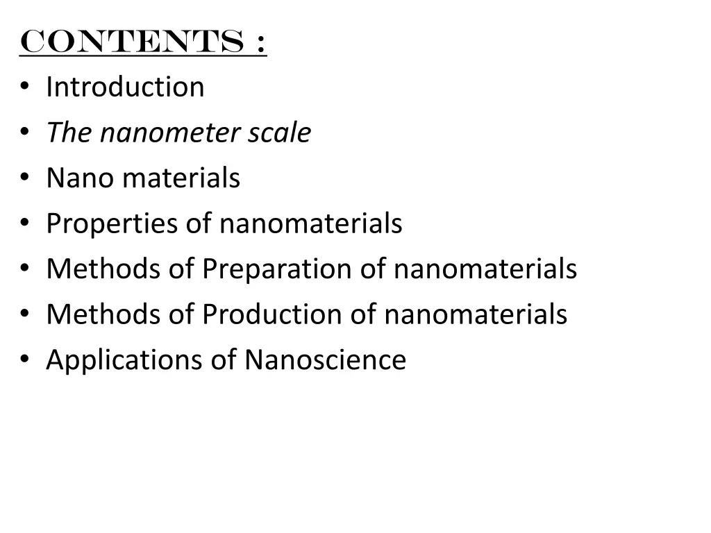contents introduction the nanometer scale nano