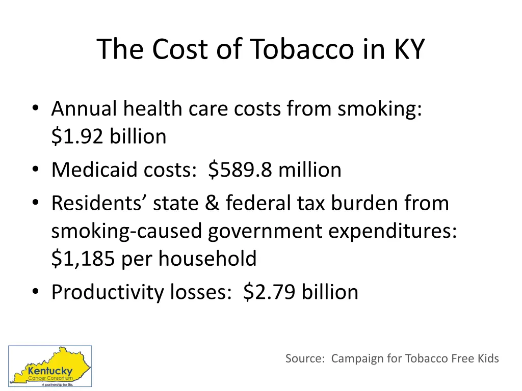 the cost of tobacco in ky