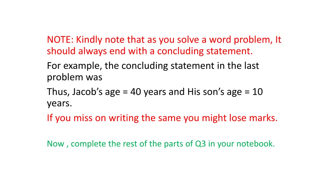 note kindly note that as you solve a word problem