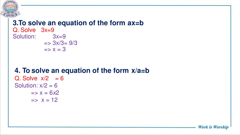 3 to solve an equation of the form ax b q solve