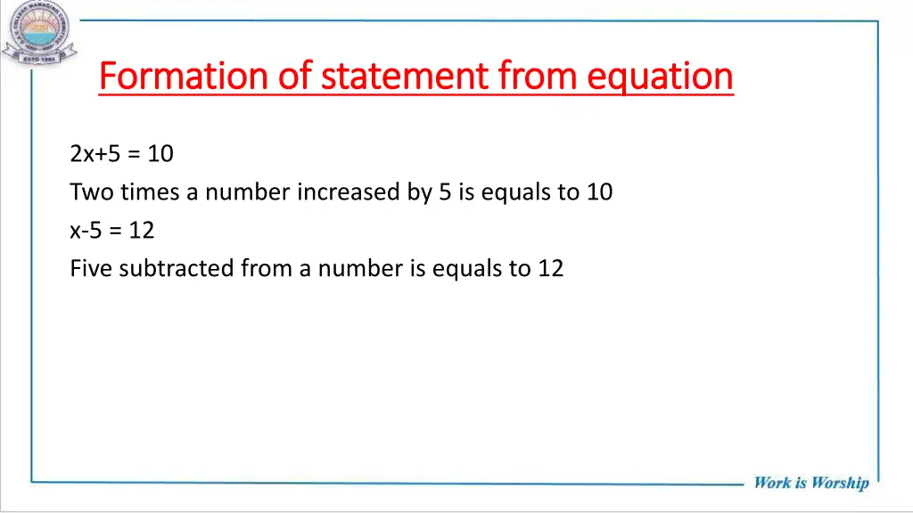 formation of statement from equation formation