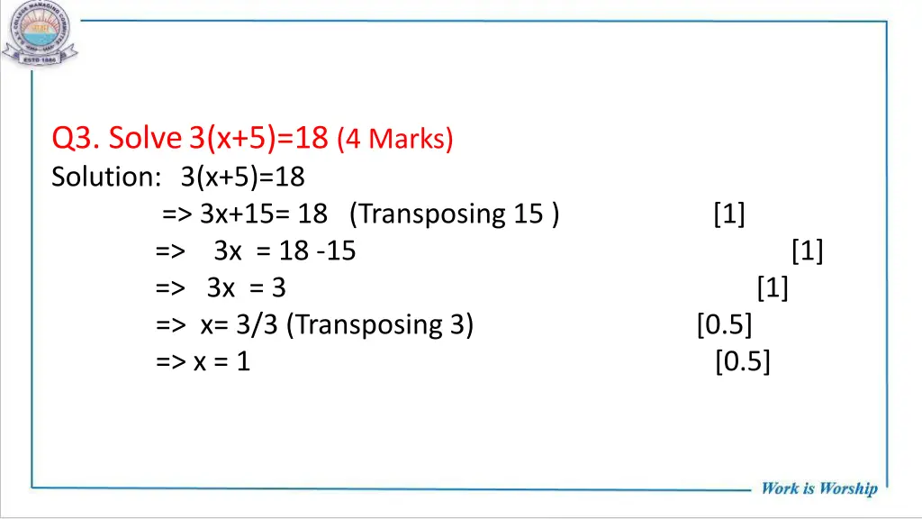 q3 solve3 x 5 18 4 marks solution