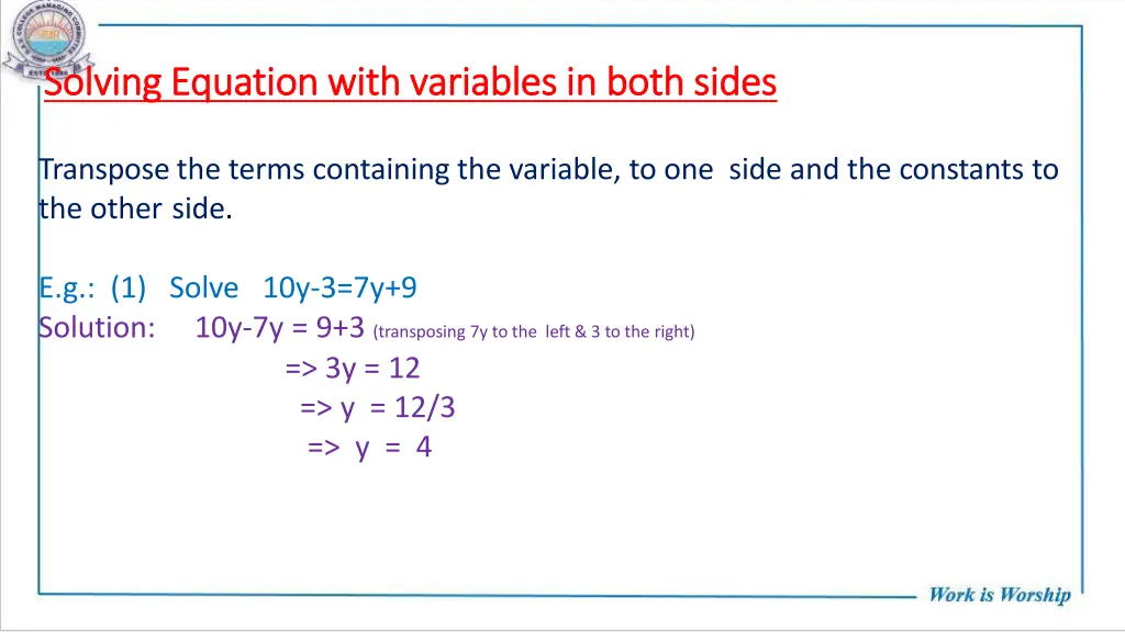 solving equation with variables in both sides