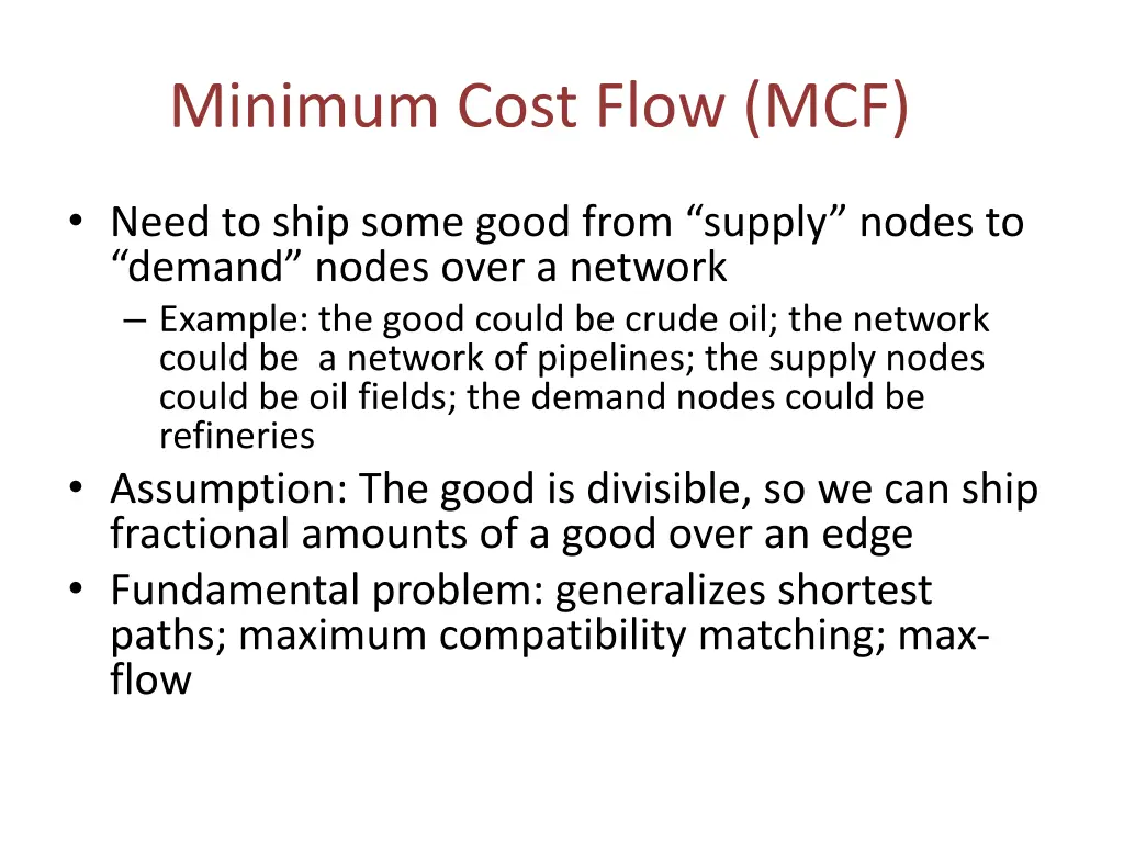 minimum cost flow mcf
