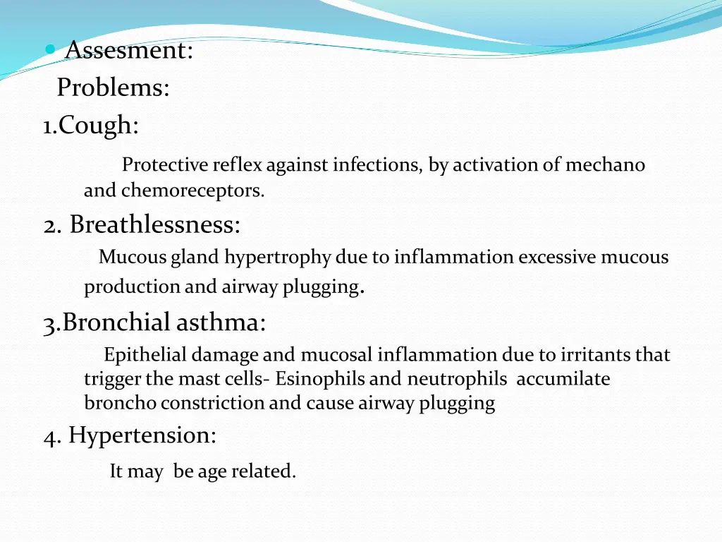 assesment problems 1 cough protective reflex