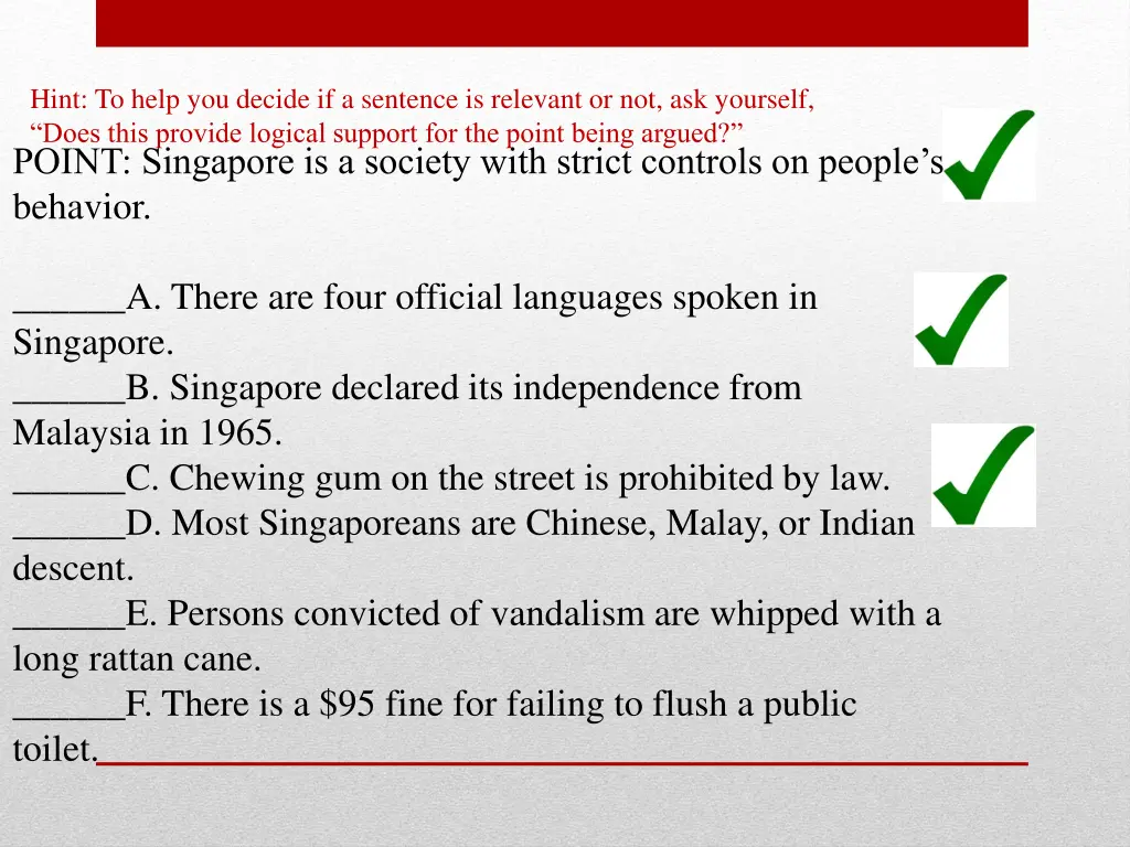 hint to help you decide if a sentence is relevant