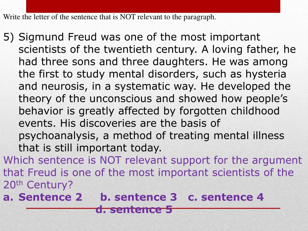 write the letter of the sentence that