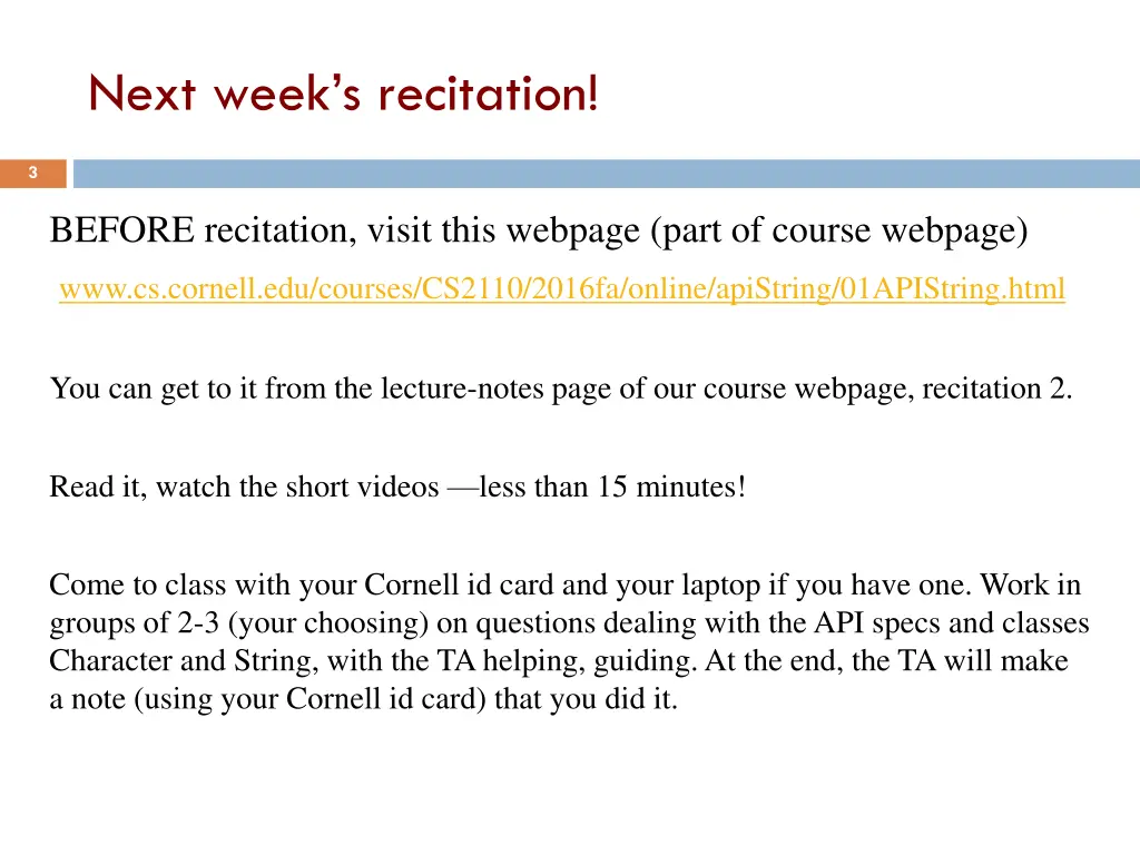 next week s recitation