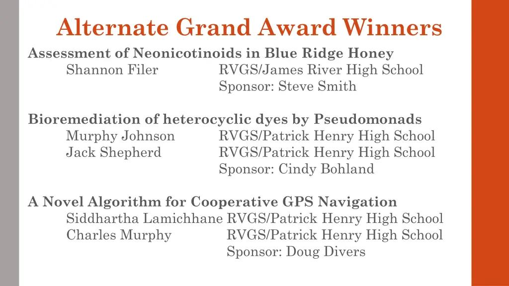 alternate grand award winners assessment
