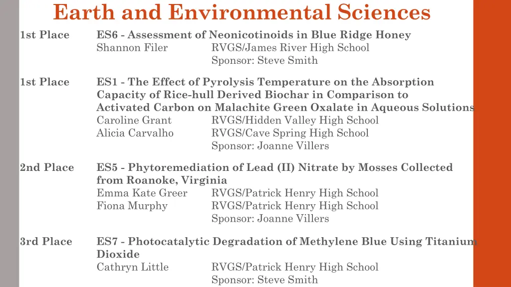 earth and environmental sciences 1st place