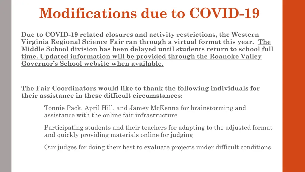 modifications due to covid 19