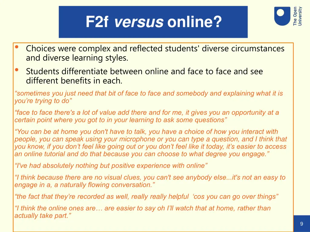 f2f versus online
