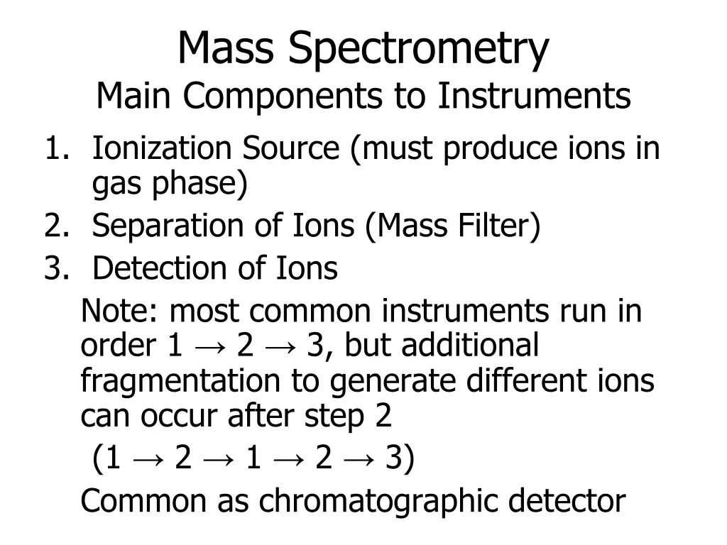 mass spectrometry main components to instruments