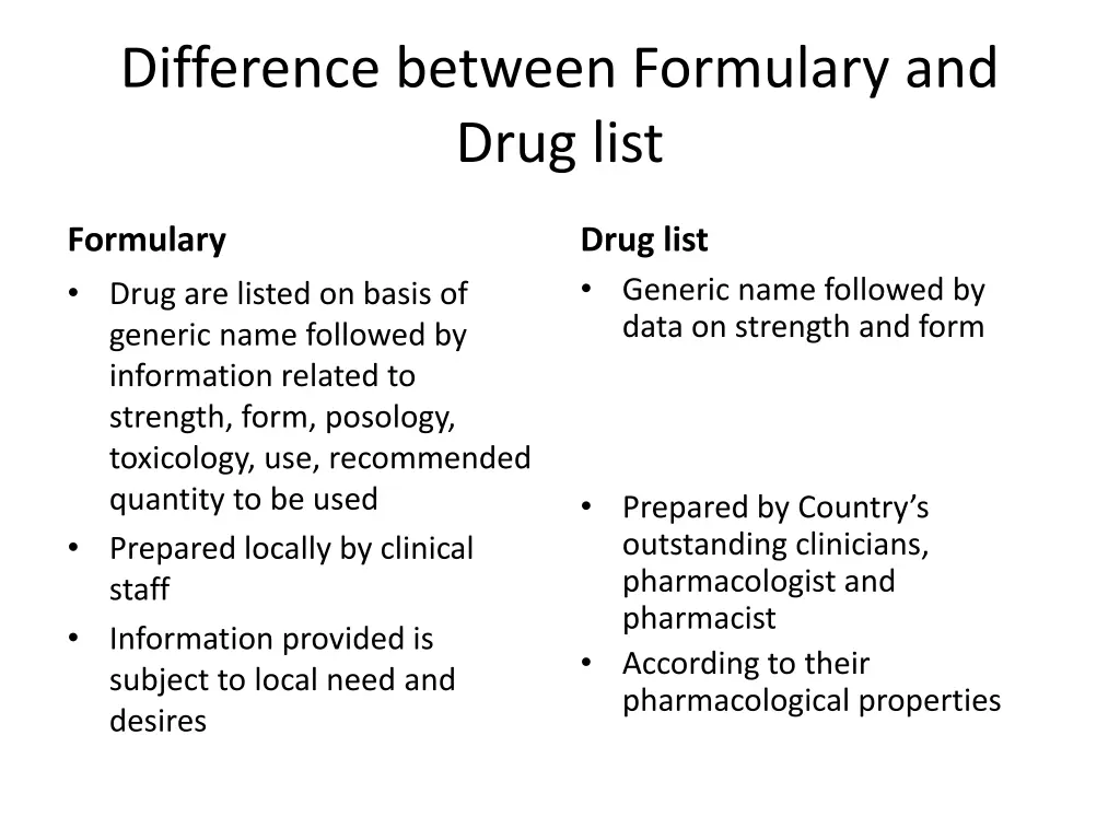 difference between formulary and drug list