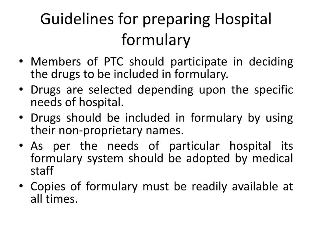 guidelines for preparing hospital formulary