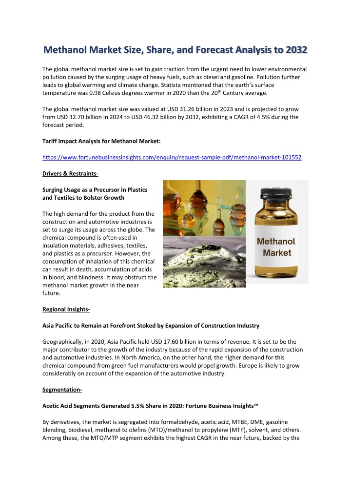 methanol market size share and forecast analysis