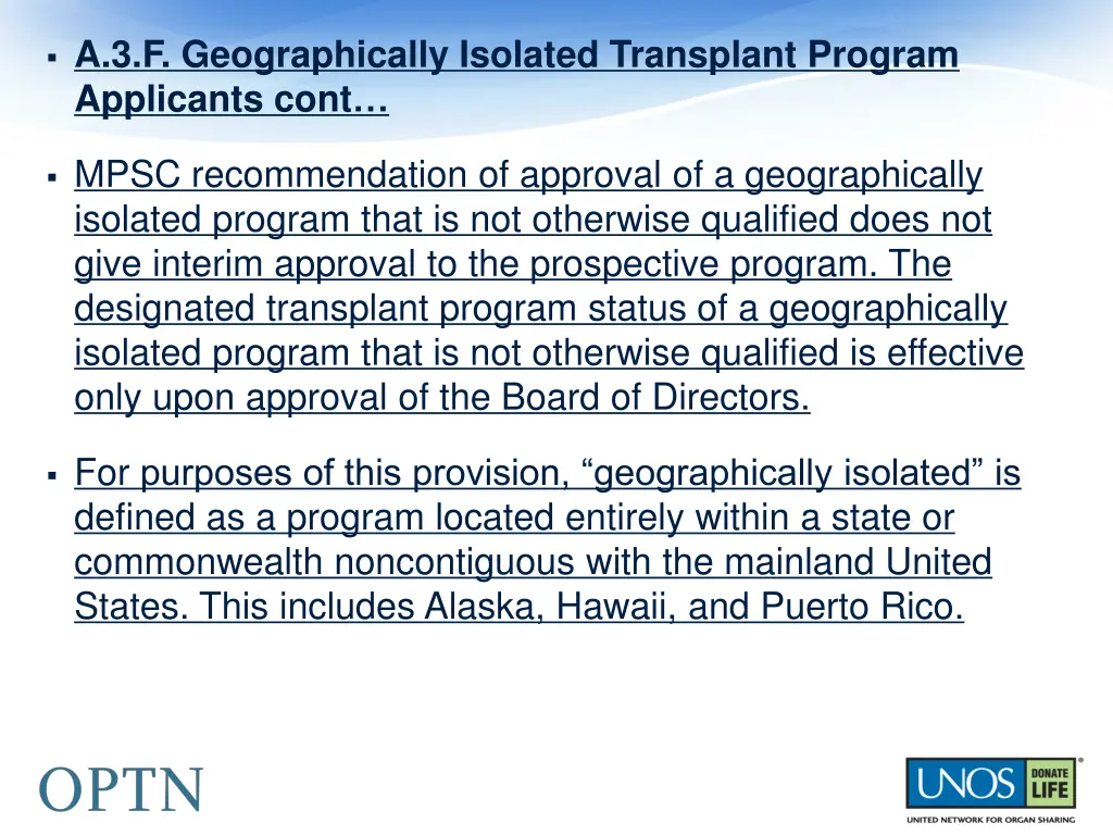 a 3 f geographically isolated transplant program 1
