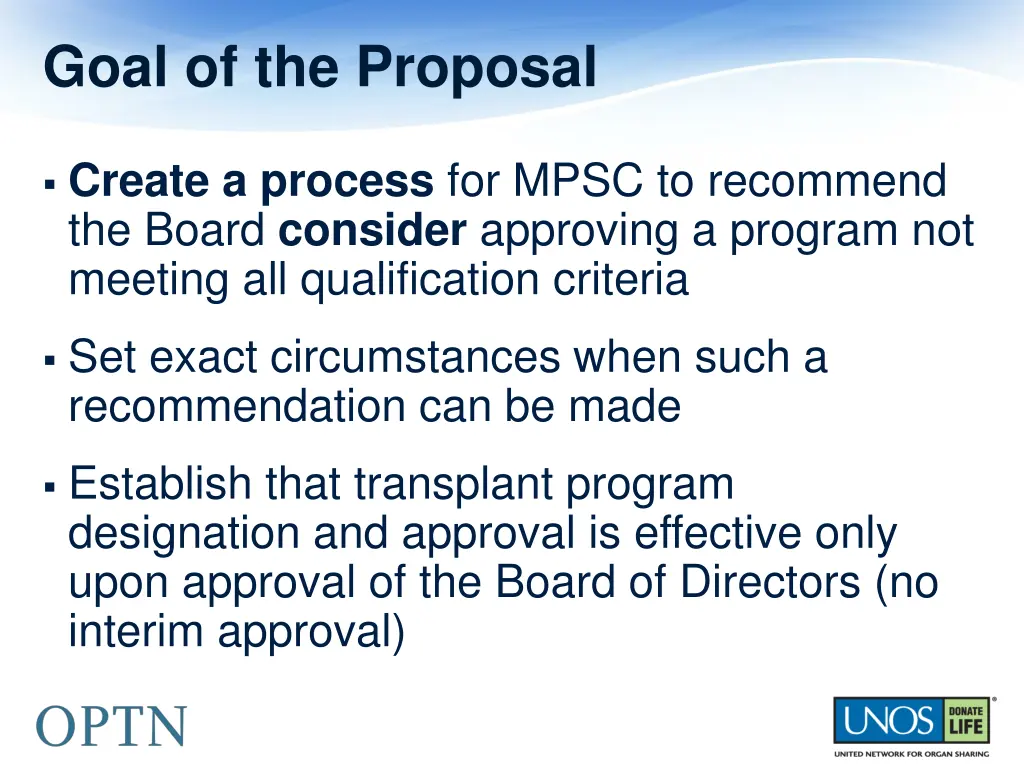 goal of the proposal