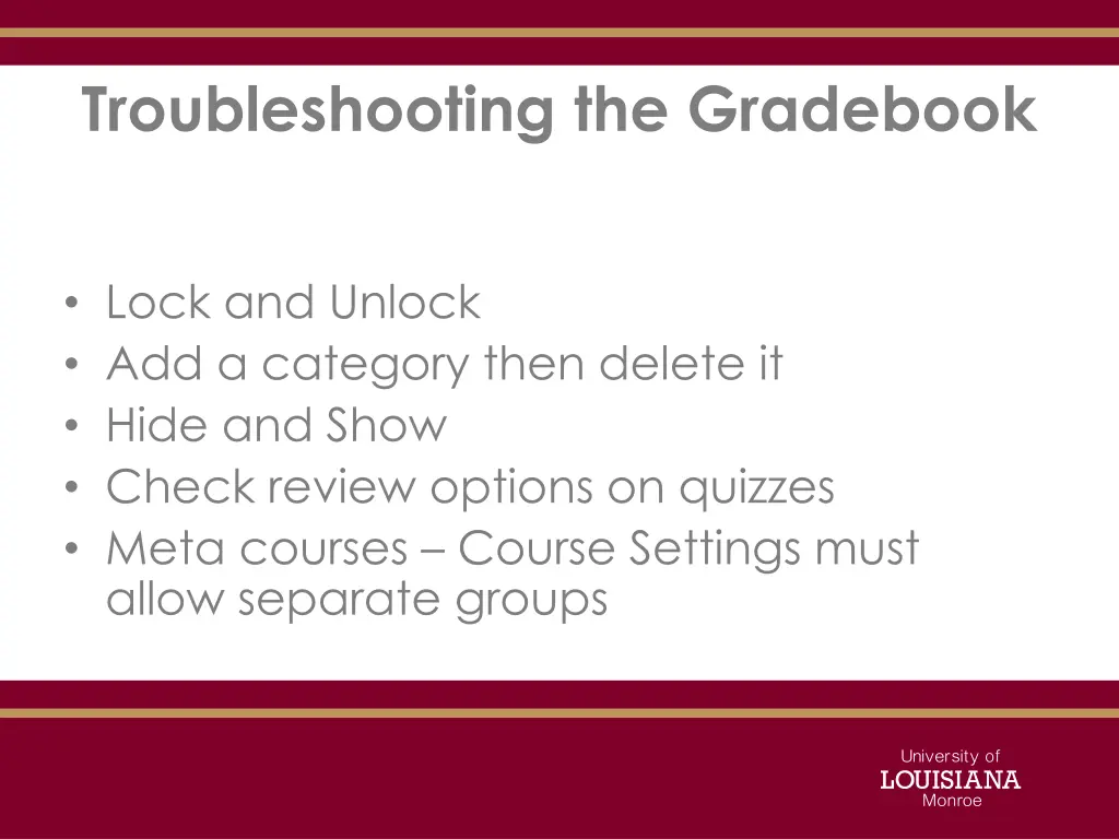 troubleshooting the gradebook