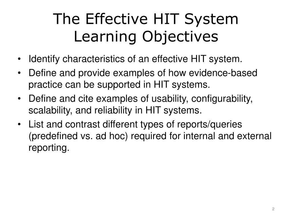 the effective hit system learning objectives