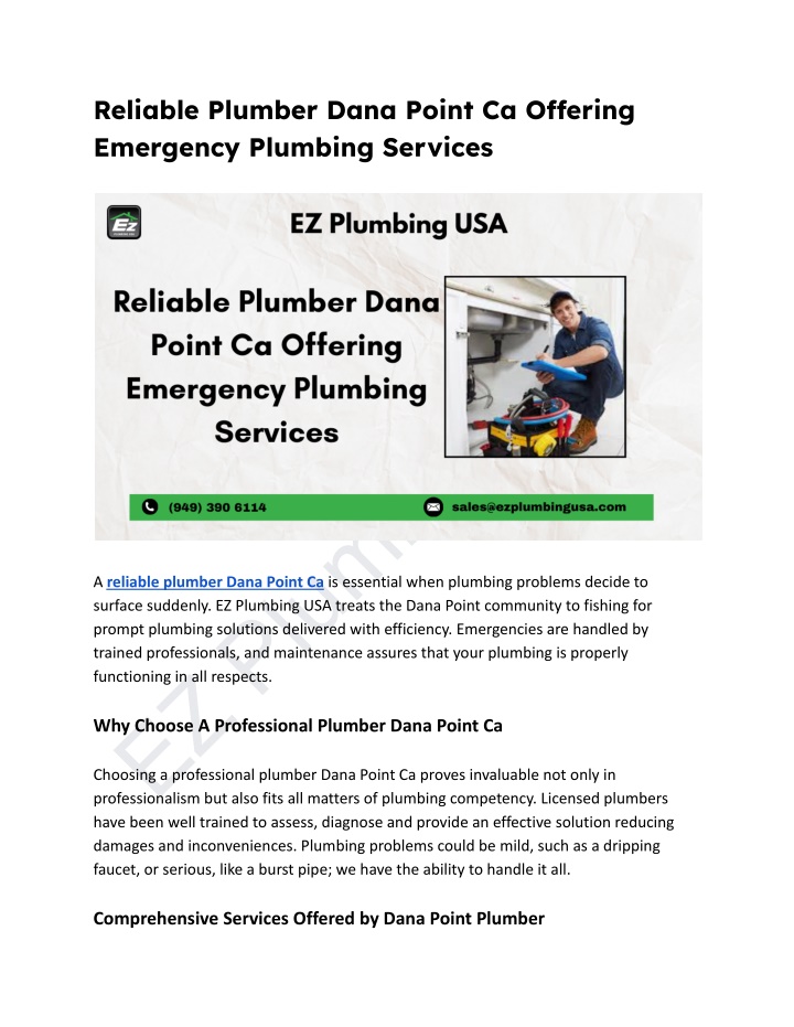 reliable plumber dana point ca o ering emergency