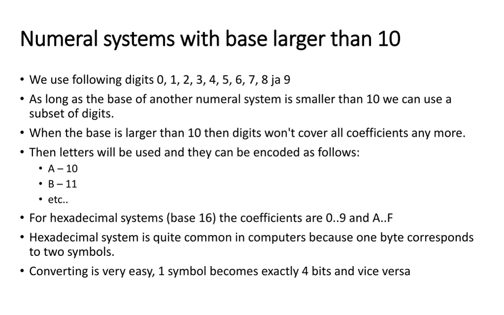 numeral systems with base larger than 10 numeral