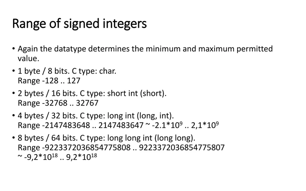 range of signed integers range of signed integers