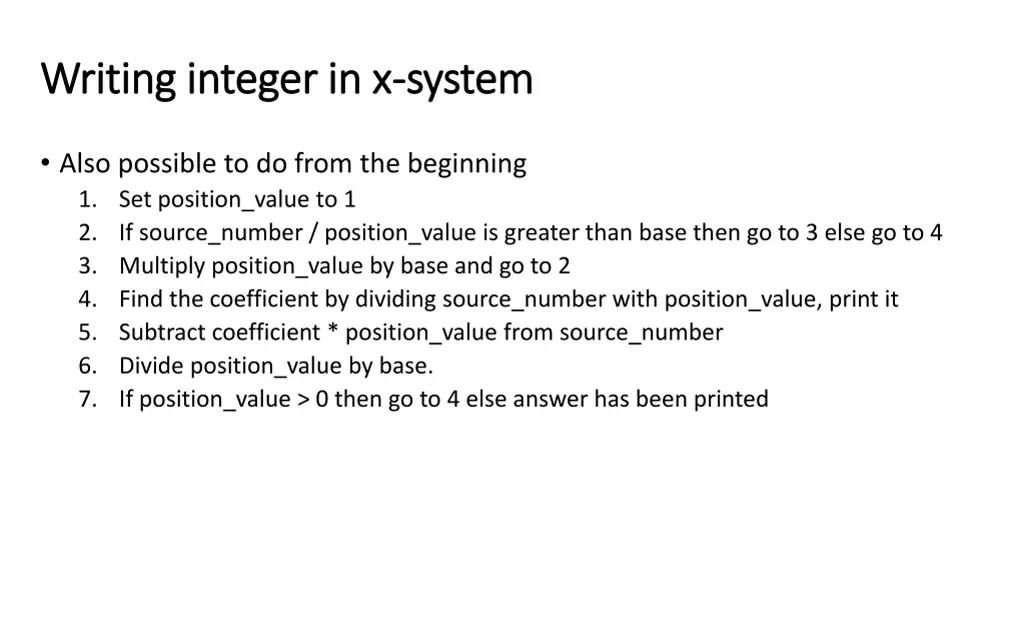 writing integer in writing integer in x x system