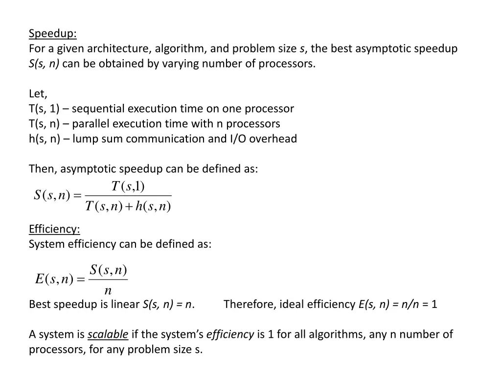 speedup for a given architecture algorithm