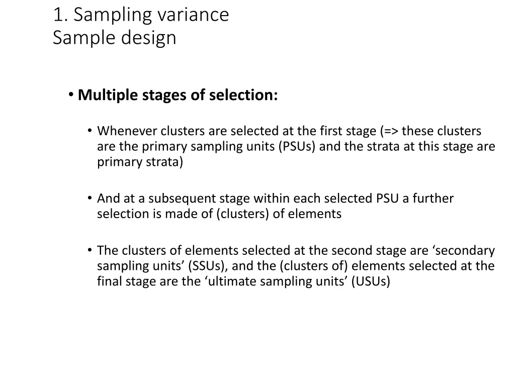 1 sampling variance sample design 3