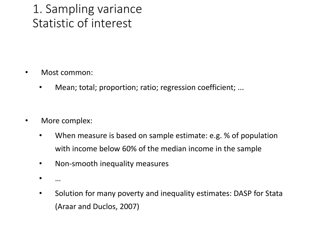 1 sampling variance statistic of interest