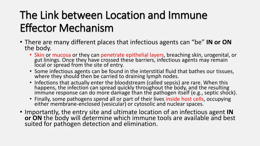 the link between location and immune the link