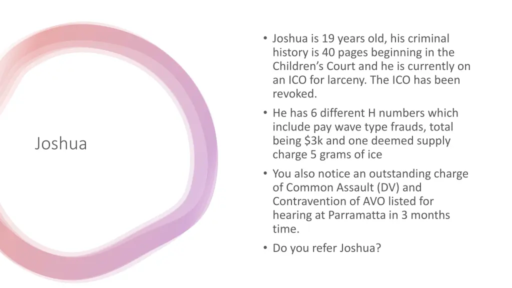 joshua is 19 years old his criminal history